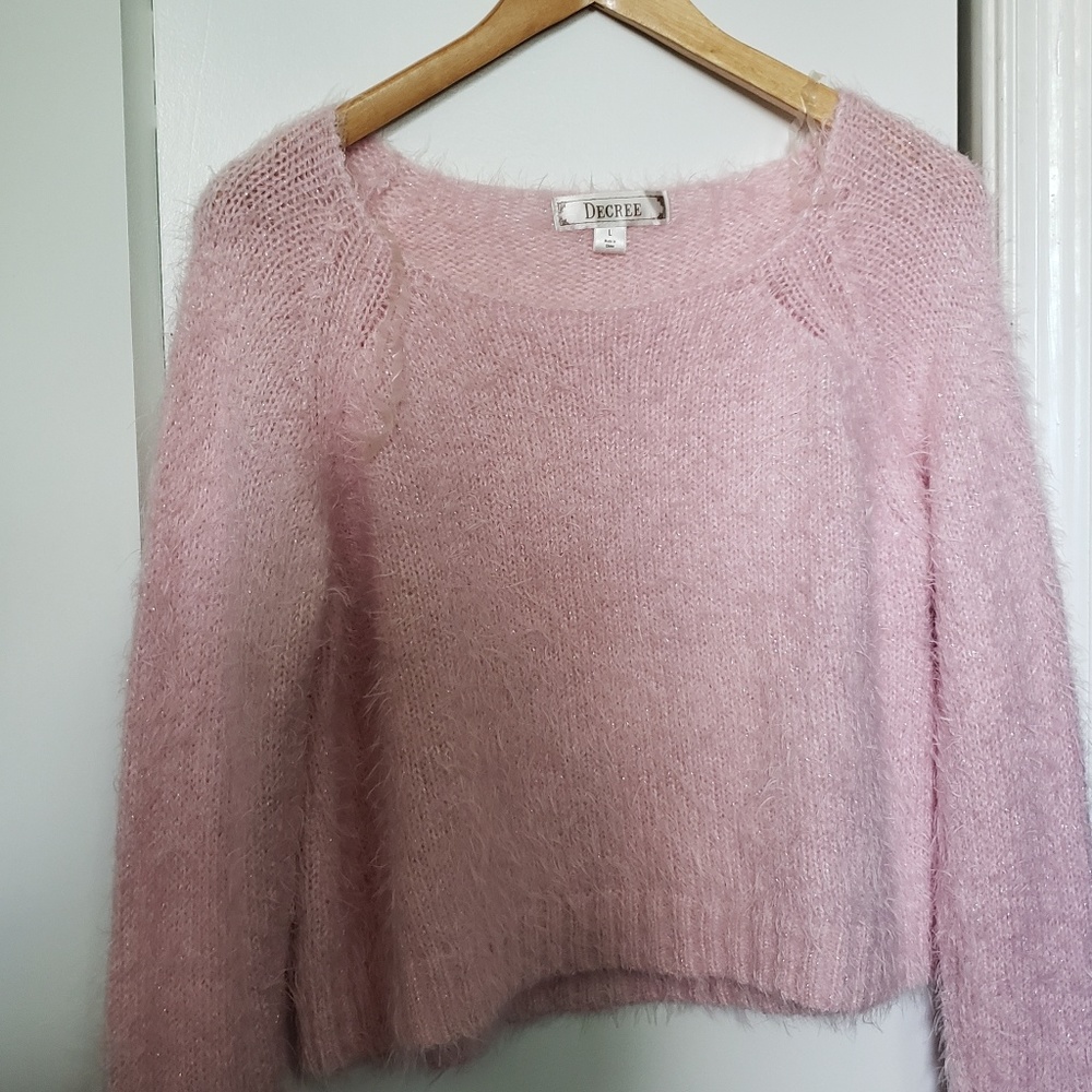 Fuzzy pink crop top sweater